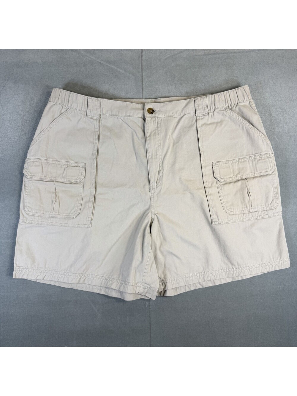 Croft & Barrow Cargo Shorts Mens 44 Cream Beige Elastic Waist 6.5" Inseam